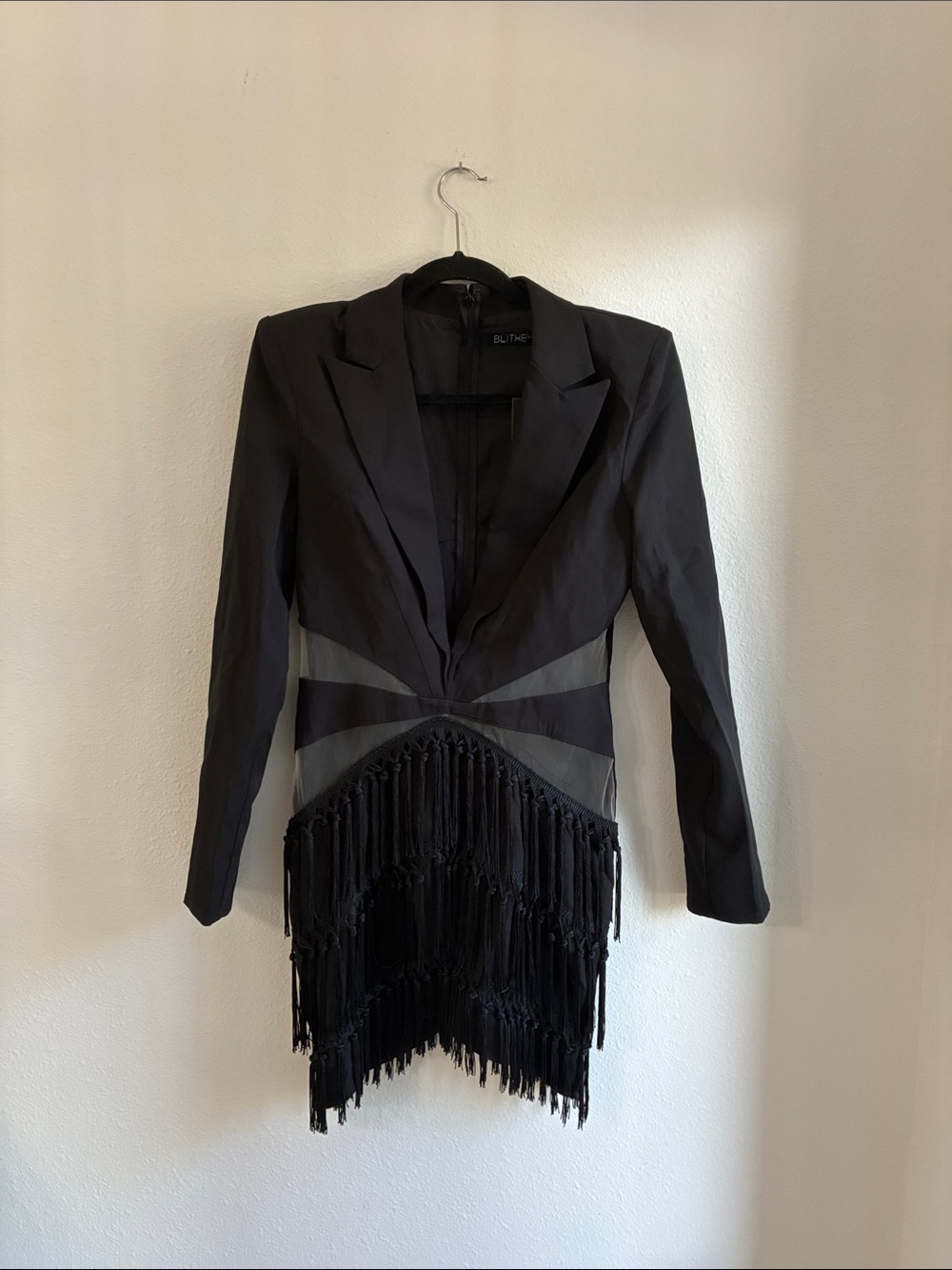 Black Fringe-Trim Blazer Jacket Dress